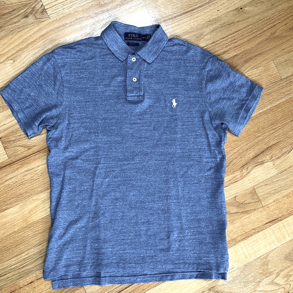 POLO RALPH LAUREN short sleeve polo  light blue heather/white POLO logo size M